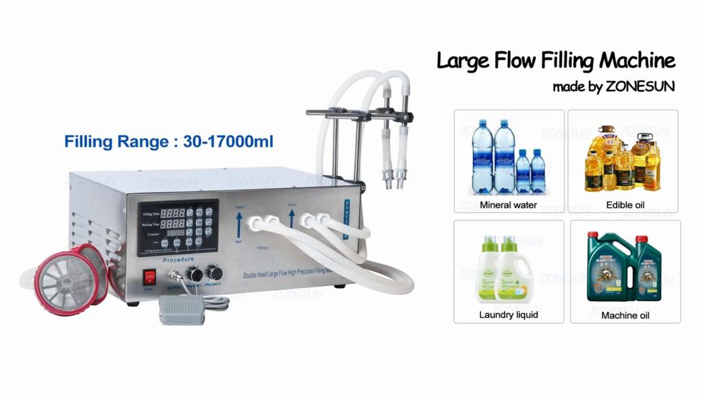 ZONESUN ZS-GZD1 Double Head 30-17000ML Semi Automatic Filling Machine Laundry Cooking Oil Hand Sanitizer Liquid Bottle Filling Machine