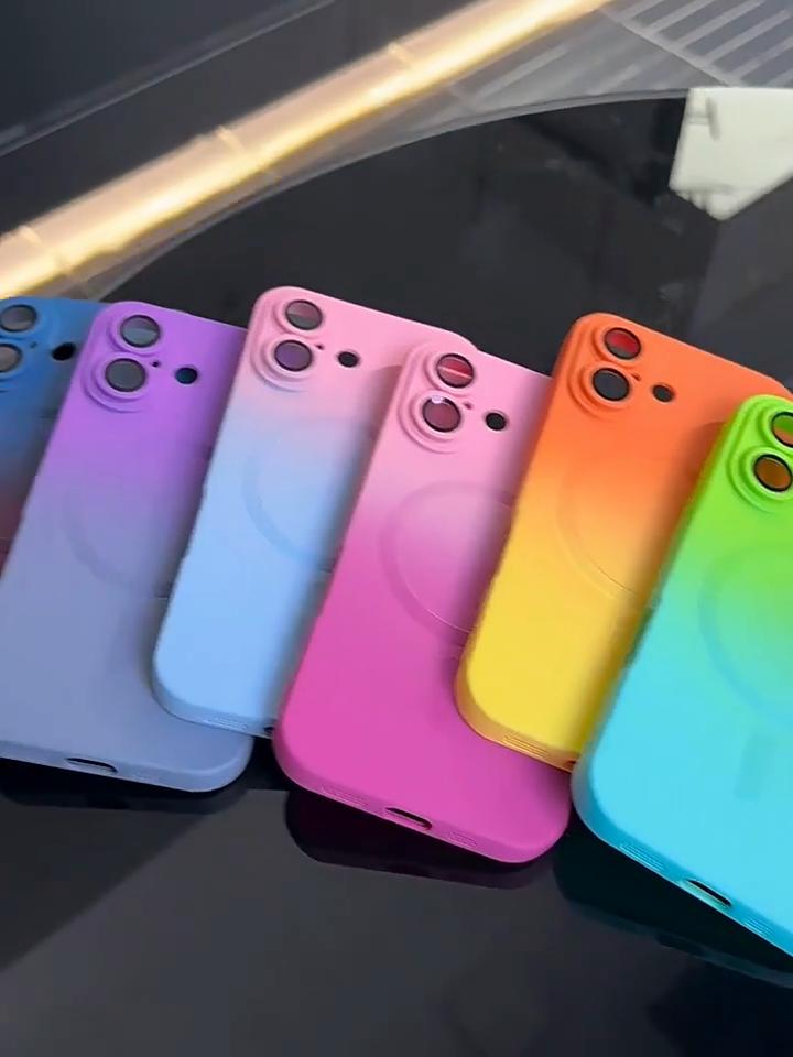 Luxury Wireless Charge Gradient Pattern Phone Case For iPhone 16 15 11 12 13 14 Pro Max Plus Soft Magnetic Silicone Cover