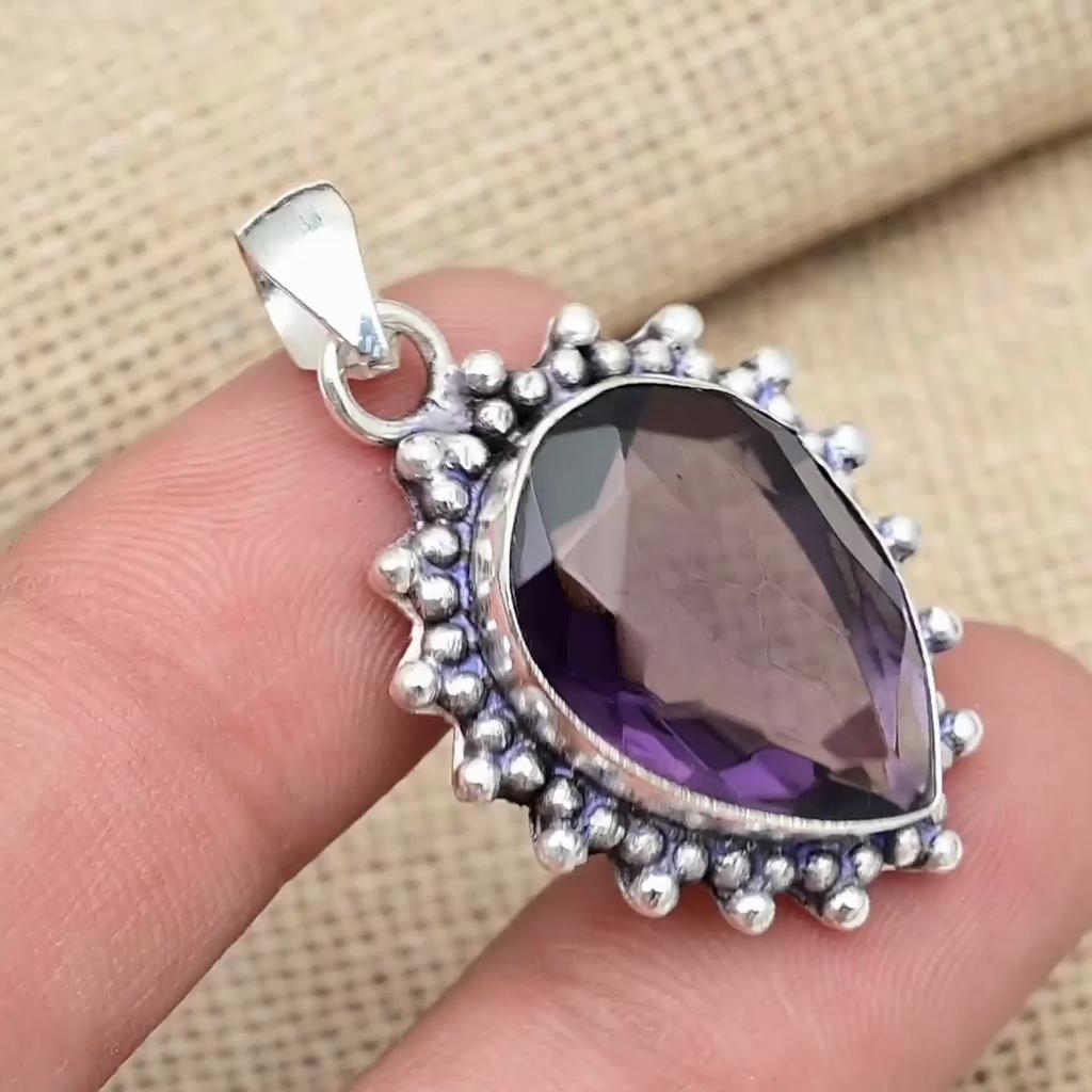 Amethyst Gemstone Handmade 925 Sterling Silver Adorable Pendant For Thanksgiving Gift
