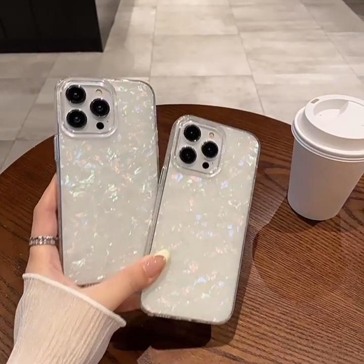 Luxury Glitter Shell Pattern Laser Phone Case For iPhone 11 12 13 14 15 16 Pro Max Plus Soft IMD Shockproof Cover