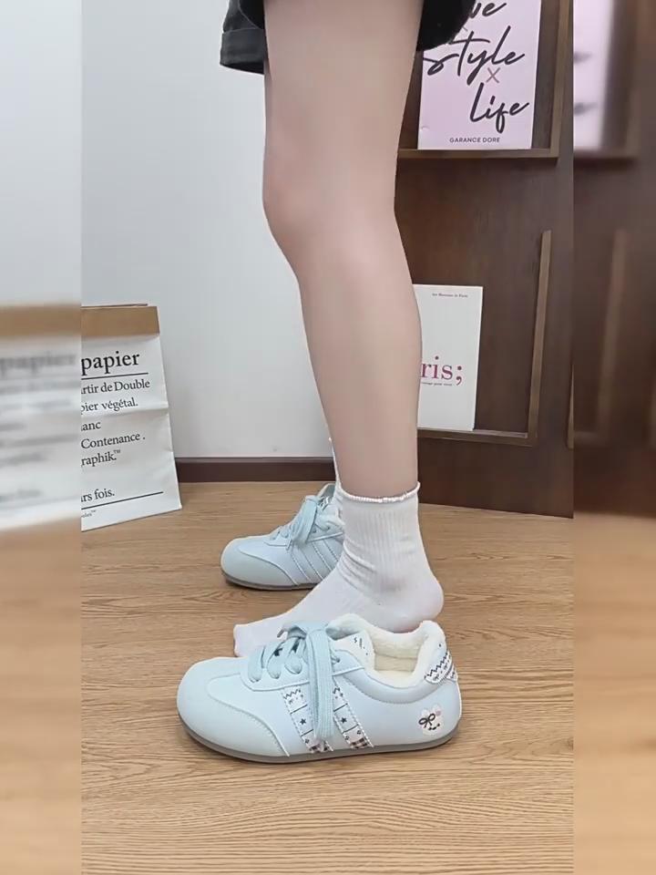 Fleece-lined Warm White Sneakers Versatile Soft-soled Casual German Training Shoes Canvas Shoes Thickened Cotton-padded Shoes