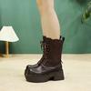 Johnature Genuine Leather Retro Thick Soled Mid-calf Boots Versatile Round Toe Women's Platform Boots