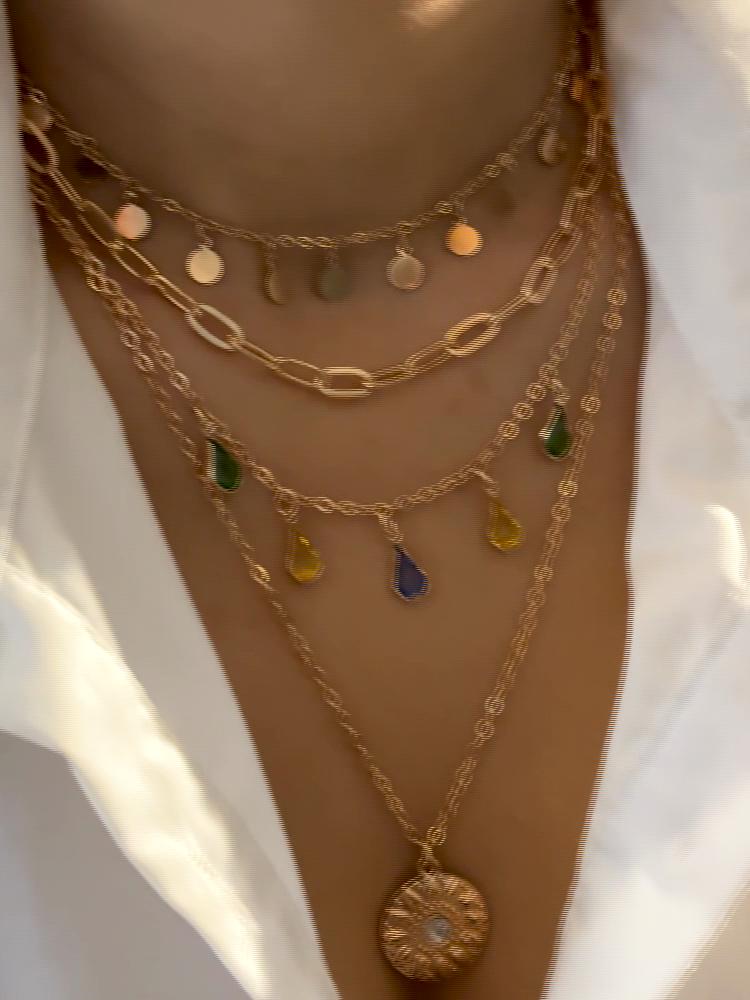 New Casual Alloy Buckle Ring Rhinestone Tassel Circular Pendant Necklace Jewelry for Women Girls Qualities Vacation Pendant With 4 Layers