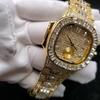 Hip Hop Iced Out Mens Watch Diamond Paved Analog Quartz Watch Waterproof Stainless Steel Luxury Wristwatch