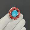 Türkis und Rote Koralle Edelsteinring, 925 Sterlingsilber Ring, Geschenk für Sie, Ovaler Stein, Eleganter Handgefertigter Ring, Türkis Blume Silber Ring Geschenke