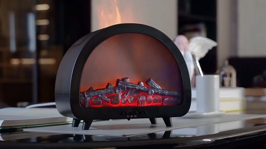 3D Creative Fireplace Humidifier Aromatherapy Diffuser Ambient Lighting Remote-Controlled Smart Humidifier