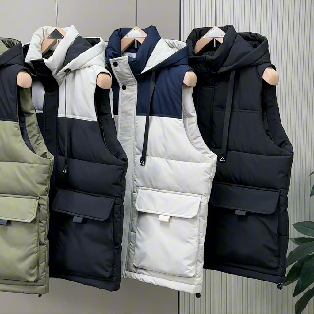Plus Size L-6XL Winter Sleeveless Parkas Man Thick Outerwears Fashion Men's Warm Vest Hooded