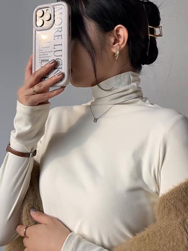 Turtleneck Solid Color Bottom Tops Female Autumn Winter Slim Simple Long Sleeve T Shirts Women Casual Tees Female