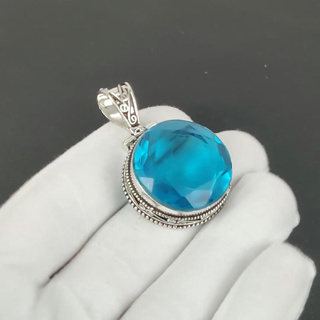 Blue Topaz Pendant, 925 Sterling Silver Handmade Jewelry, Blue Topaz Silver Pendant, Party Wear Jewelry For Women's, Pendant Valentine's Day Gift