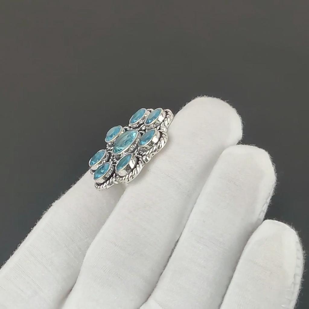 Swiss Blue Topaz Gemstone Handmade 925 Sterling Silver Ring - Bohemian Jewelry Ring - Handmade Boho Jewelry for Women & Men, Easter Gifts