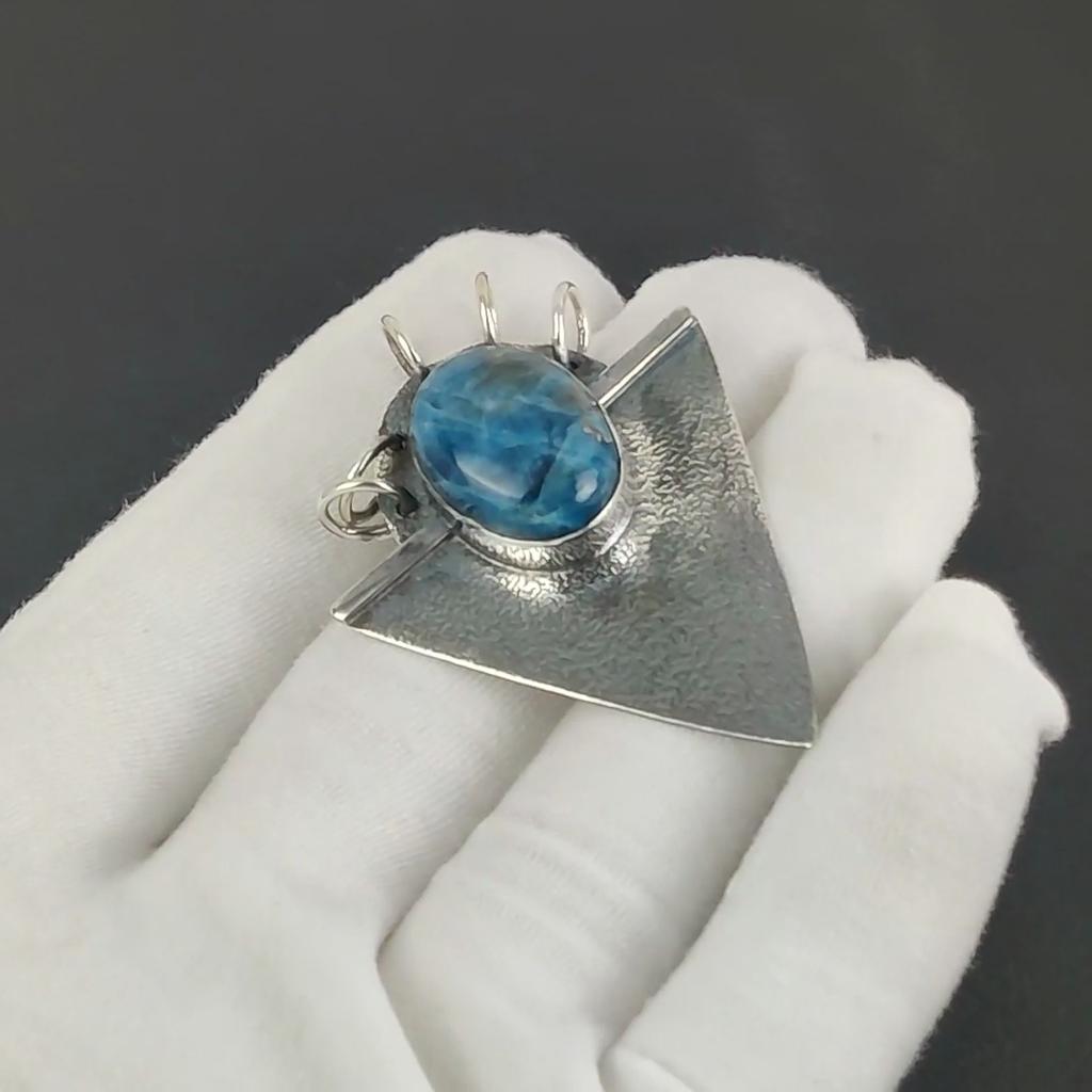 Natural Neon Blue Apatite Gemstone Silver Pendant In 925 Sterling Silver- Handmade Design, Everyday Wear Jewelry, Unique Pendant Easter Gift