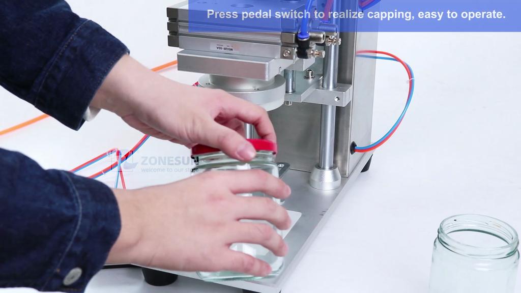 ZONESUN ZS-XG450D Semi-automatic Metal Twist-off Fruit Jam Jar Bottle Capper Screw Capping Machine