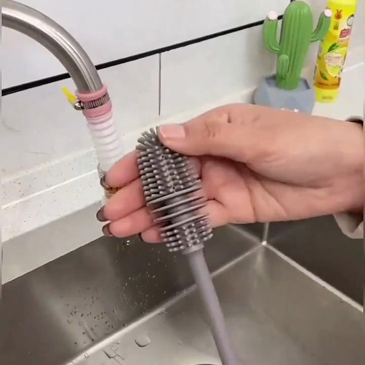 Mycí šálek, rotační kartáč na šálky, kartáč na láhve s mlékem, speciální čištění skvrn od čaje s dlouhou rukojetí, silikonový kartáč na tvrdé vlasy