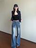 American Creased Jeans for Women in Autumn Low-waisted Retro Loose Straight Straight Floor-length Wide-leg Trousers