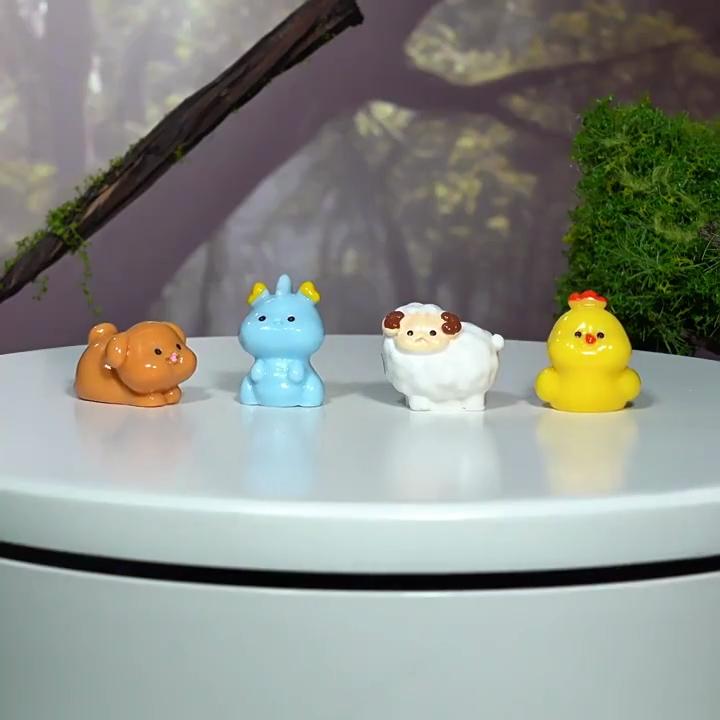 12Pcs/set Multicolors Cartoon Mini Zodiac Animal Miniatures Resin Ornaments Fairy Garden Decoration Moss Terrarium Micro Landscape