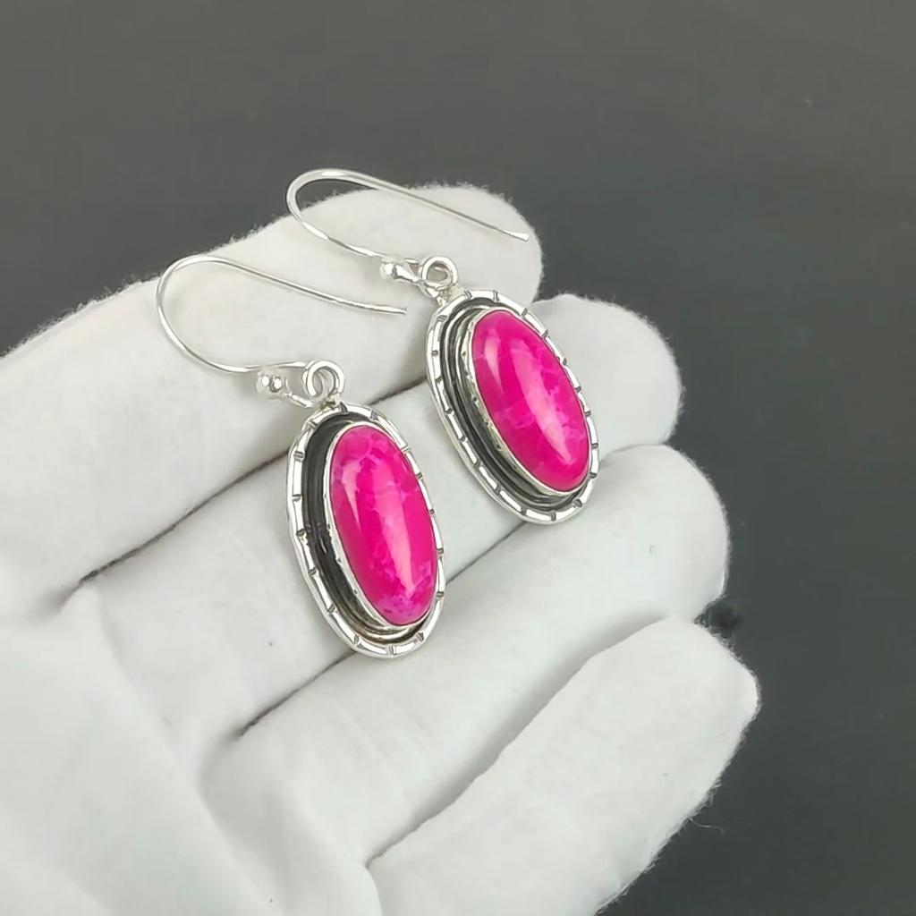 Pink Monalisa Gemstone Earrings, 925 Sterling Silver Earrings, Handmade Silver Earrings For Gift, Pink Monalisa Dangle Drop Earrings Birthday Gift