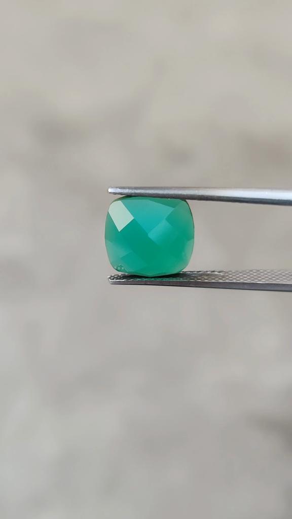 Cheeker Cushion Cut Natural Green Onyx Faceted 10 Mm Size, 3.20 Carat For Jewelry Making Stone.