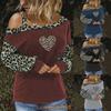 Trendy Women's Leopard Print Long Sleeve Cold One Shoulder Blouse For Parties