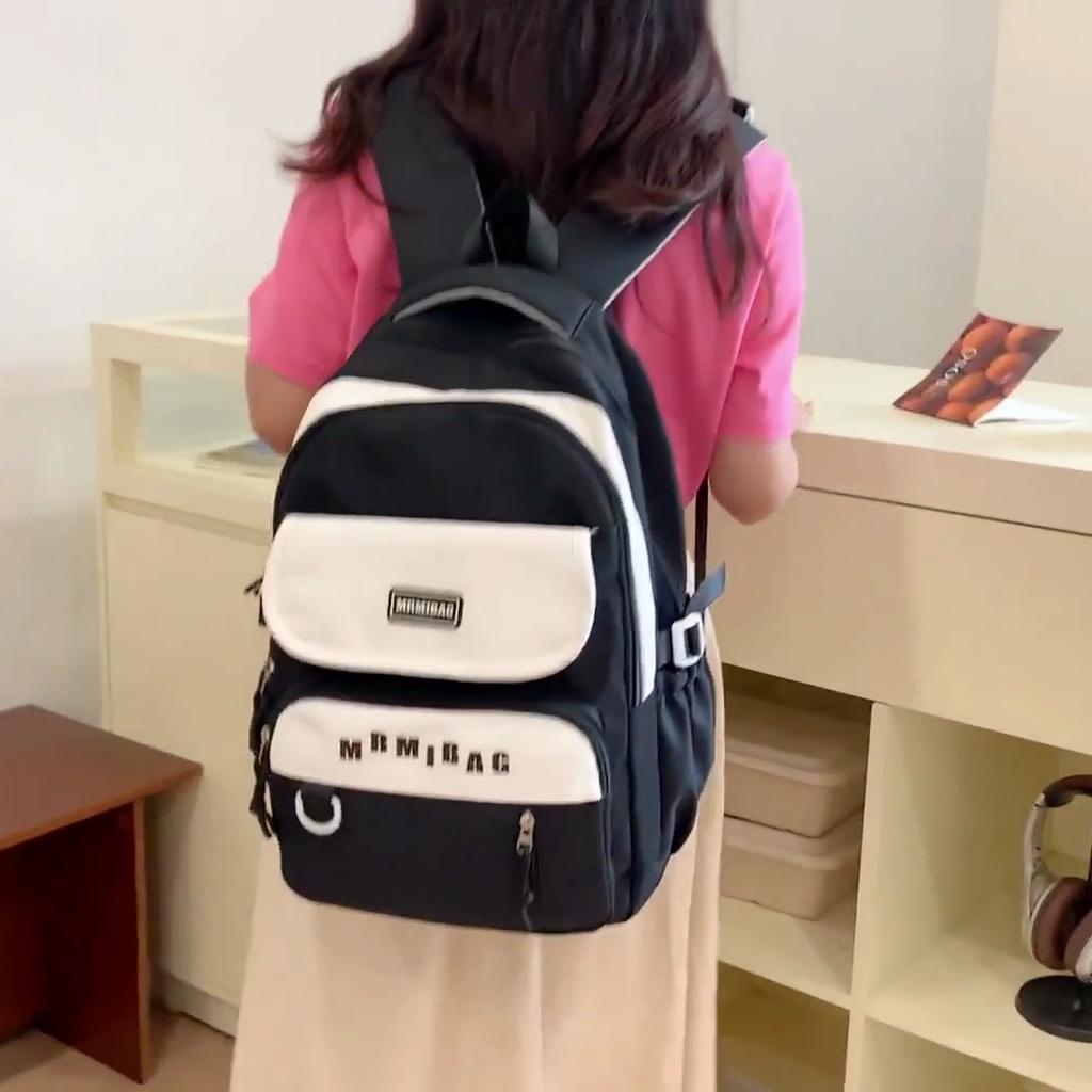 Women's Color Block Backpack Letter Print Student Schoolbag Travel Backpack