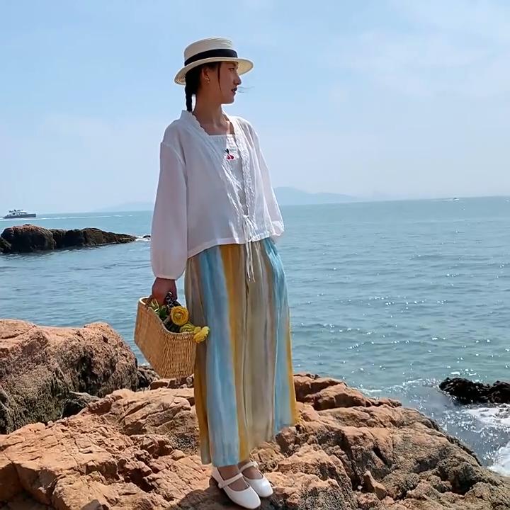 Johnature Damen-Sommerhemden, weiße Vintage-Baumwollblusen, Gürtel, lockere lässige Oberteile, V-Ausschnitt, lange Ärmel, Damen-Spitzenhemden