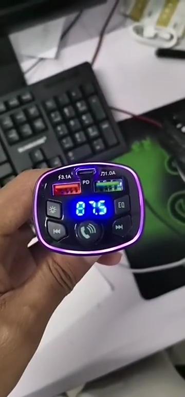 18W Type-C Dual USB 4.2A Fast Charger with Colorful Ambient Light Car Bluetooth 5.0 FM Transmitter Mp3 Music Player
