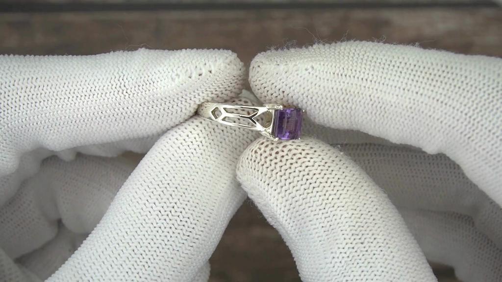 925 Sterling Silver Amethyst Ring – Princess Cut Natural Purple Gemstone Elegant Band for Women