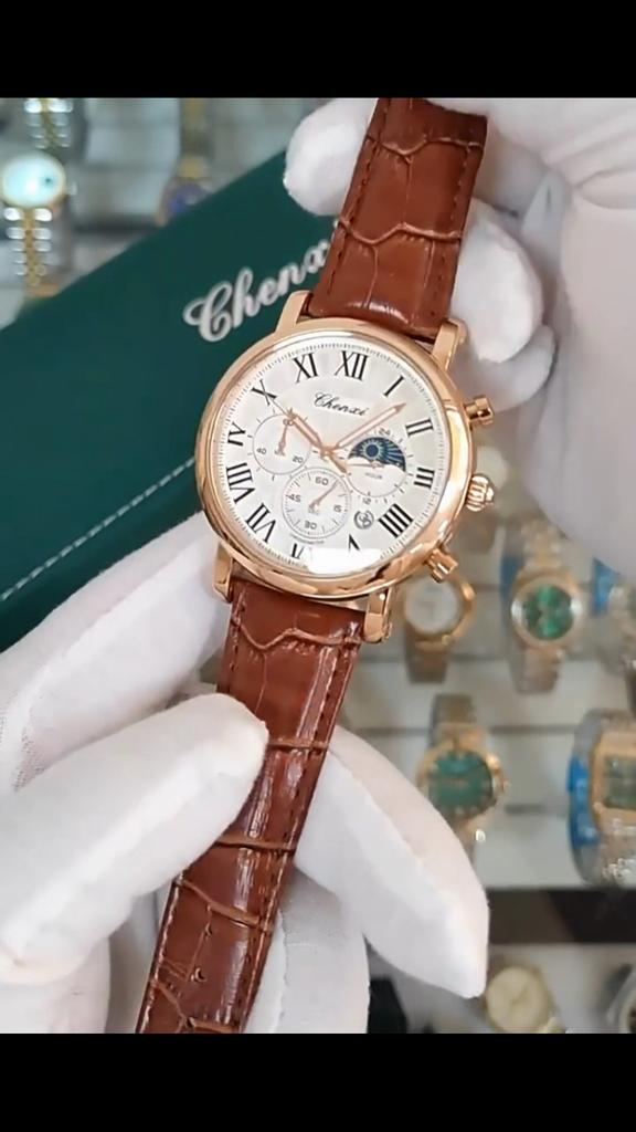 Business Gold Quartz Watches For Men Chronograph Calendar Man Watch Fashion Moon Phase Waterproof Men's Wristwatches