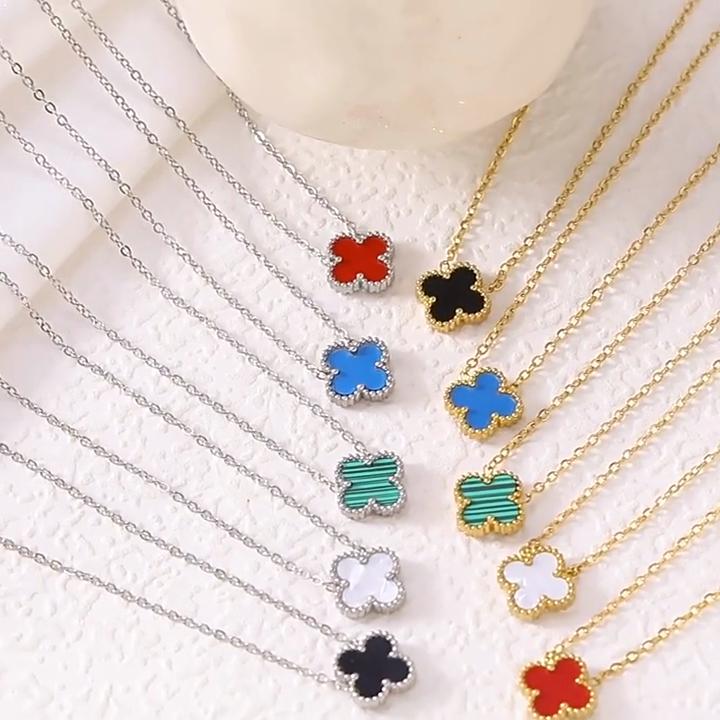 Lucky Four-leaf Clover Necklace Double-sided Titanium Steel Fade-resistant Women's Light Luxury High-end Sweater Chain