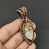 Grey Carved Bone Face & Moonstone Gemstone Pure Copper Wire Wrap Handmade Jewelry Pendant