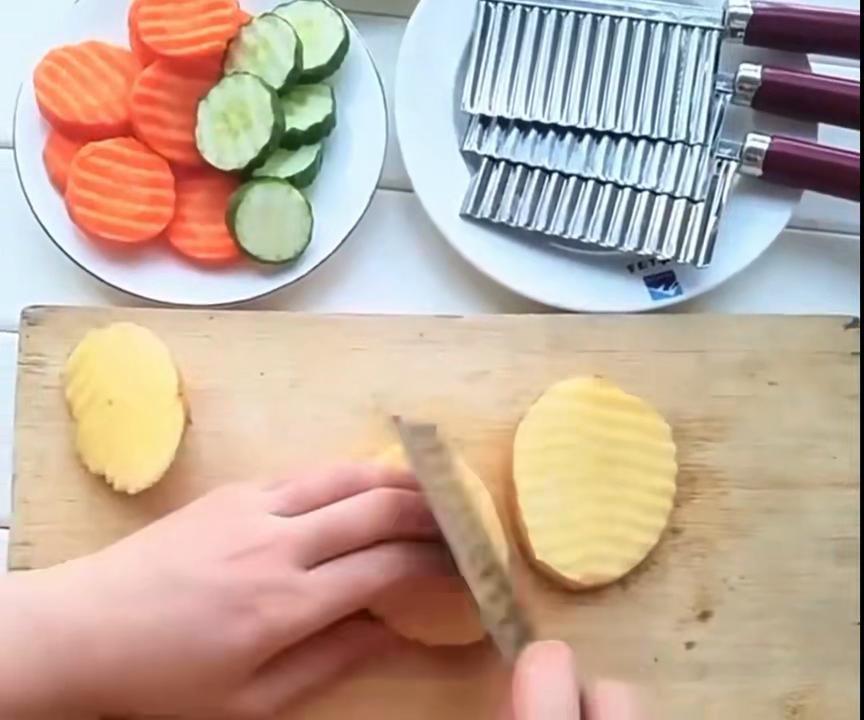 Edelstahl-Kartoffelchip-Schneider, Teig, Gemüse, Obst, gewelltes Schneidemesser, Kartoffelschneider