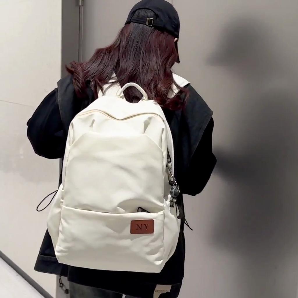 Solid Color Student Schoolbag Men Large Capacity Backpack Women Senior High School Student Backpack