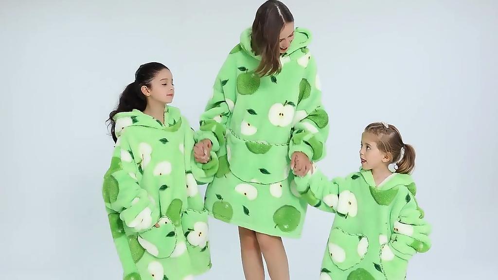 winter warm fleece hooded women's blanket sleeves fleece warm hooded sweater sweater women's hooded robe pajamas sleepwear robe