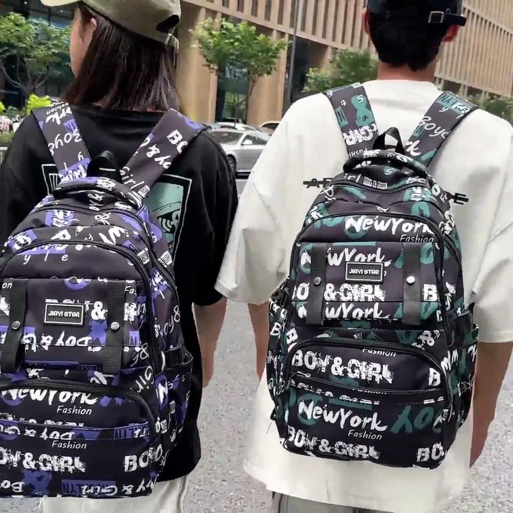 Large Capacity Student Backpack Graffiti Print Campus Backpack Men Lightweight Couple Backpack