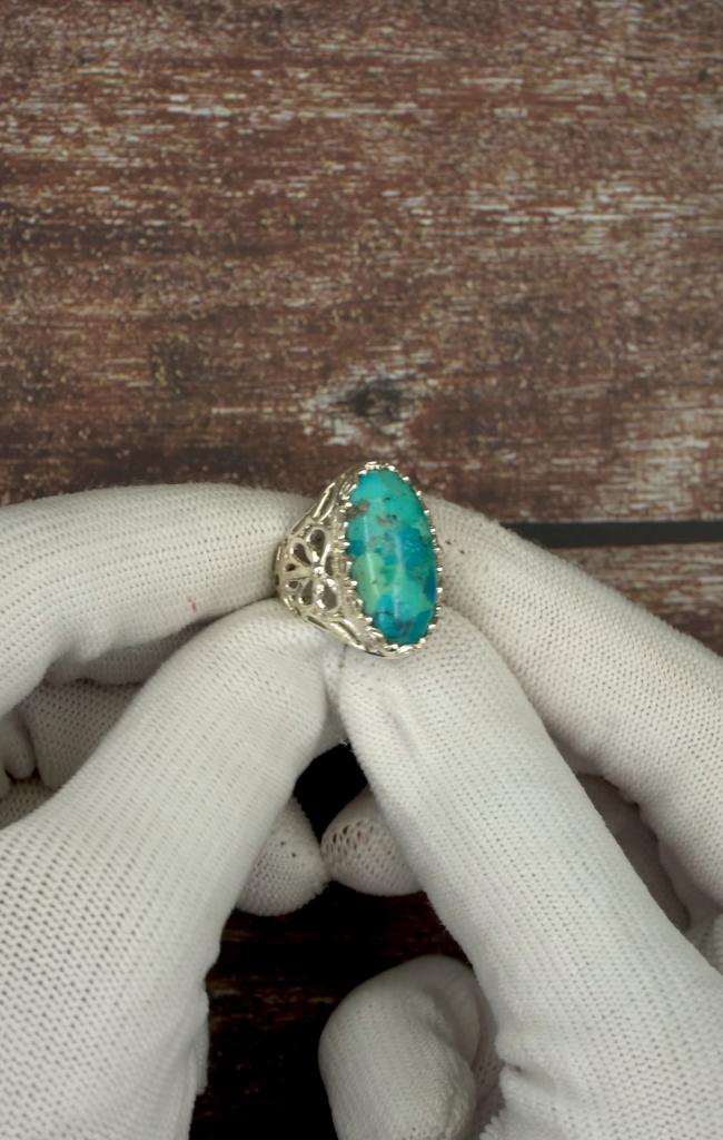 Türkisfarbener Statement-Ring – Florales Filigran 925 Sterlingsilber Handgefertigt Vintage-Ring – Natürlicher Edelsteinschmuck für Frauen