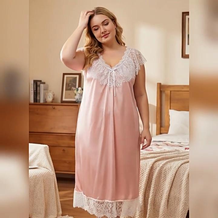 Short-Sleeved Nightgown Loose Casual Home Lace Plus Size Pajamas