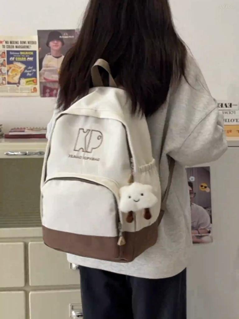 Block Color Schoolbag Women's Commuter Backpack Large Capacity Junior Senior High School Student Backpack