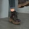 Johnature Thick Soled Cowhide Lace Up Short Boots Retro Side Zipper Genuine Leather Women's Boots