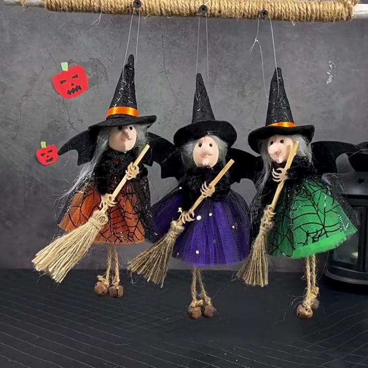 1pcs/3pcs Halloween witch doll angel hanging decorations with broom - no electricity required, suitable for multiple holiday ind