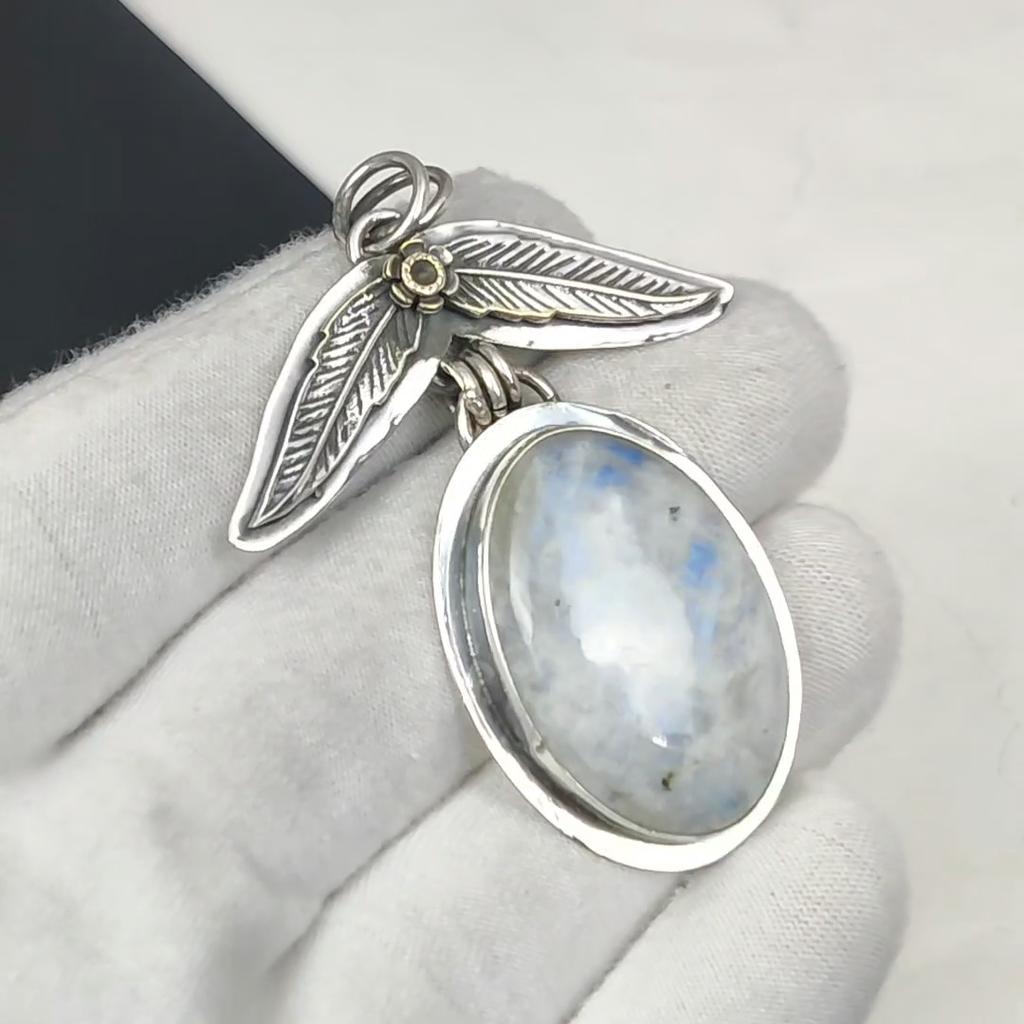 Natural Rainbow Moonstone Gemstone Silver Pendant In 925 Sterling Silver- Handmade Design, Everyday Wear Jewelry, Unique Pendant Gifts