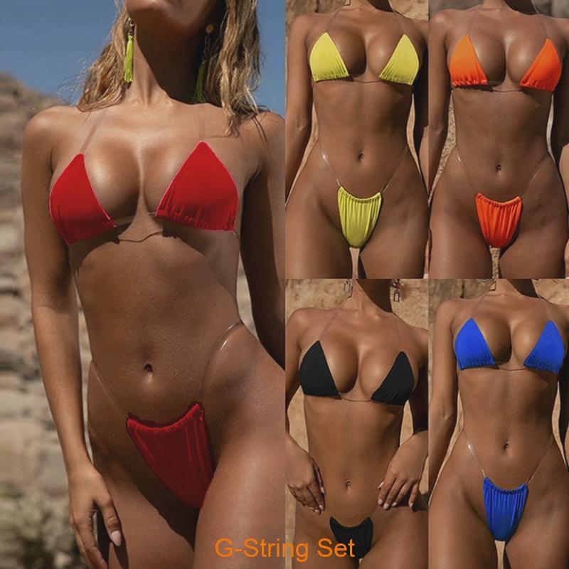 Bikini Micro Clear Straps Women Brazilian Gstring Set Thong Swimsuit Swimwear Swimwear
