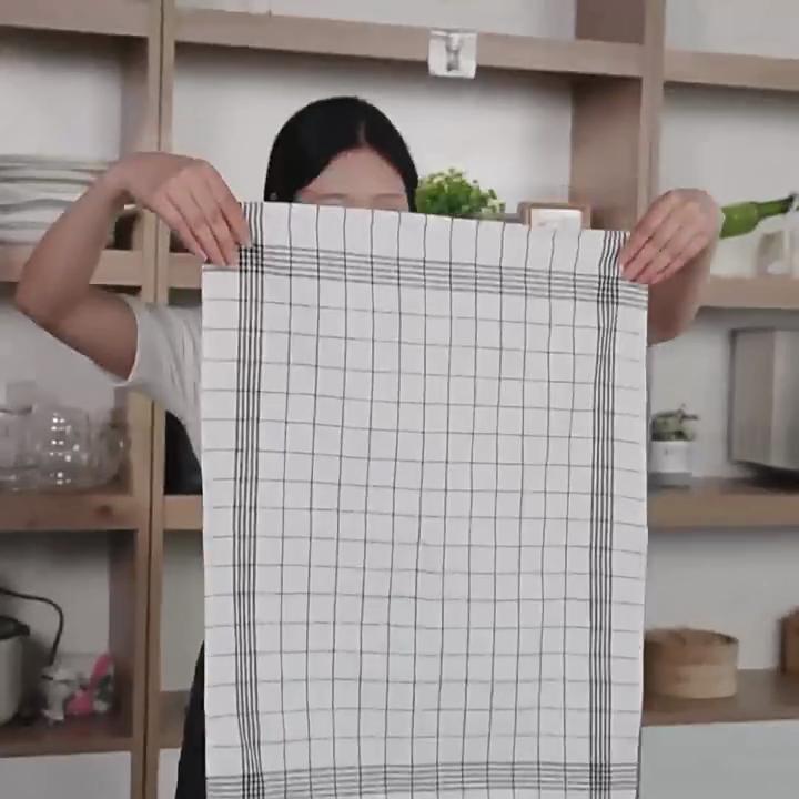 12-1 Pcs Highly Absorbent Kitchen Towel - Checkered Pattern Low Plush Pad, Used for Drying Utensils, Cleaning, and Hand Wiping