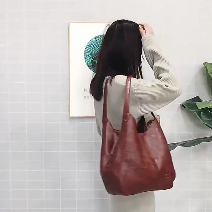 Bolsa de ombro feminina retrô europeia-americana de couro macio, edição 2022
