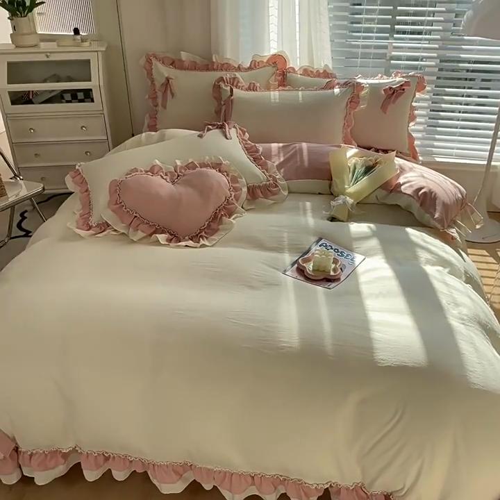 Lace Bedding Four-piece Girl Heart Skin-friendly Comfortable Washed Sheets Quilt Cover Pillowcase