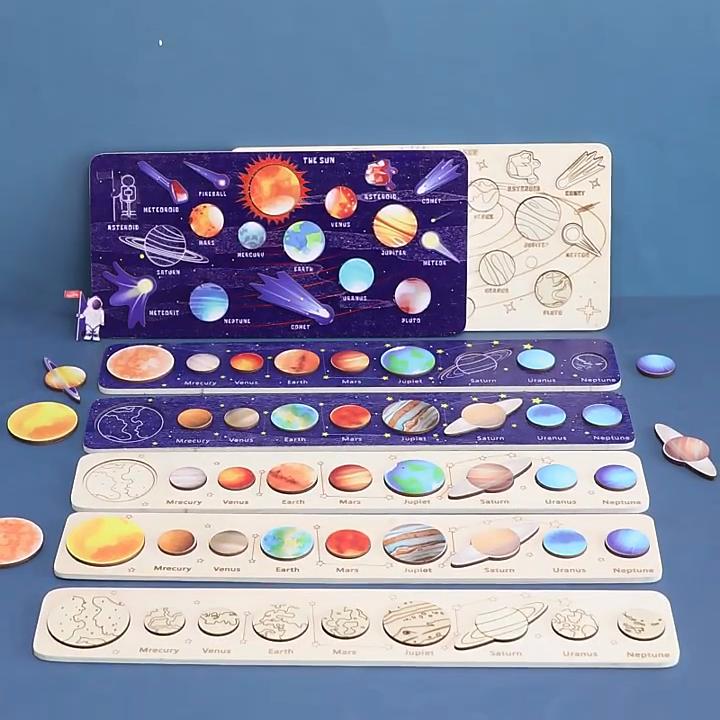 Childrens Space Puzzle Board With Wooden Design For Planet Recognition And Early Education