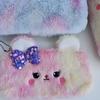 Cute Plush Bear Pencil Case With Colorful Bow For Students And Girls
