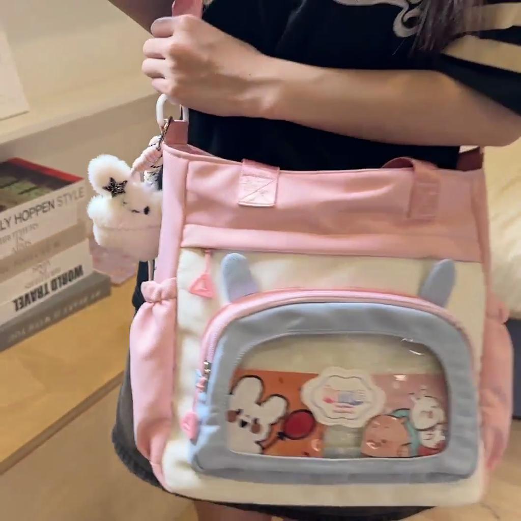 Color Block Shoulder Bag Durable Student Tote Bag Campus Crossbody Bag