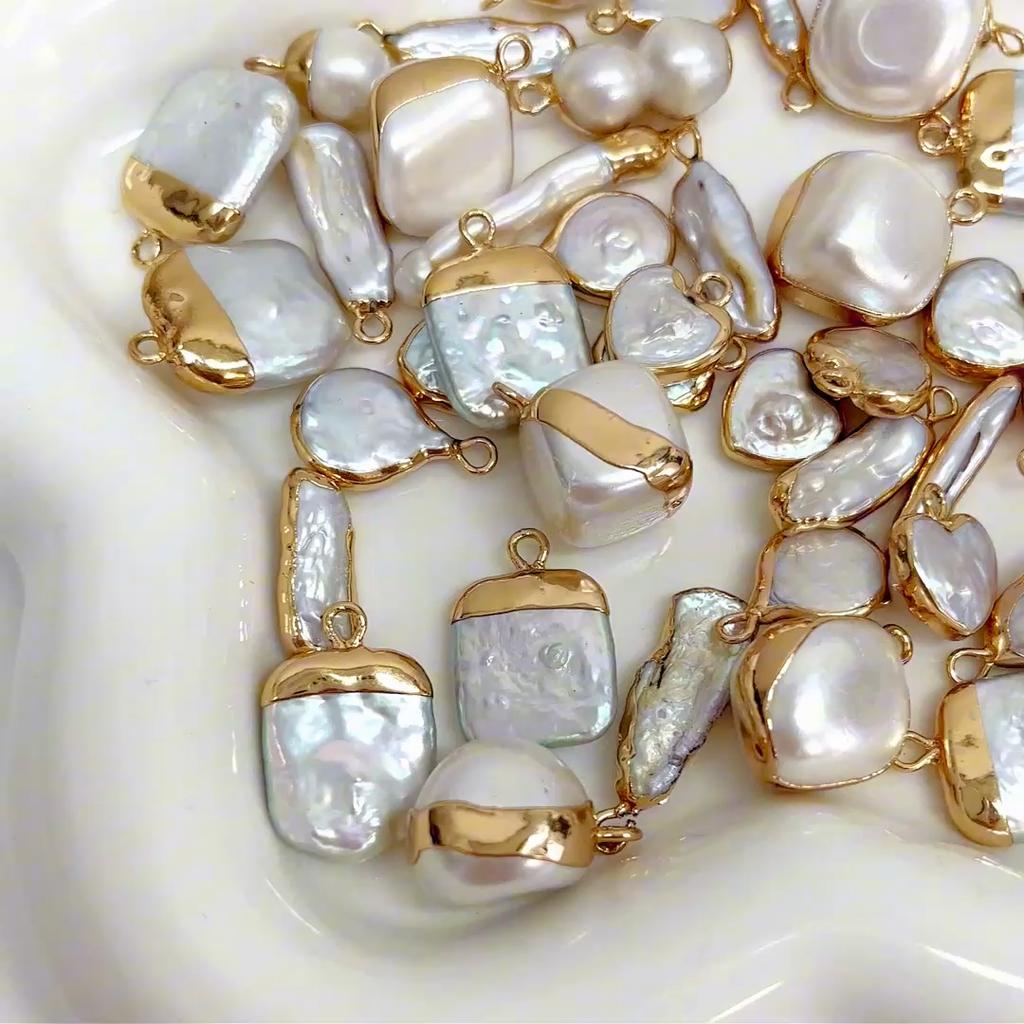 Natural Freshwater Pearl Irregular Gold Edging Single Hanging Style For DIY Necklace Bracelet Earrings Jewelry Making