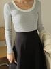 T-shirt a Righe in Puro Cotone da Donna a Manica Lunga Autunno Inverno Nuova Girocollo Top Dimagrante Magliette Slim Maglia da Sotto