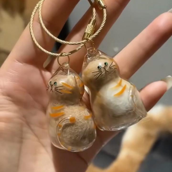 Small Ornaments Cat Fur Storage Pendant Transparent Container Cute Cat Shaped Creative Keychain Handmade Design DIY Accessories