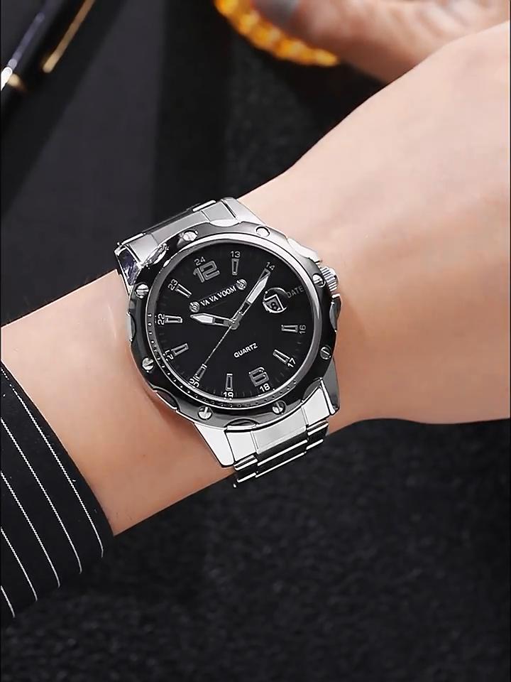 JewelryWe Orologio Uomo Quadrato In Acciaio Inox - Al Quarzo Con Data, Militare Casuale, Regalo Compleanno